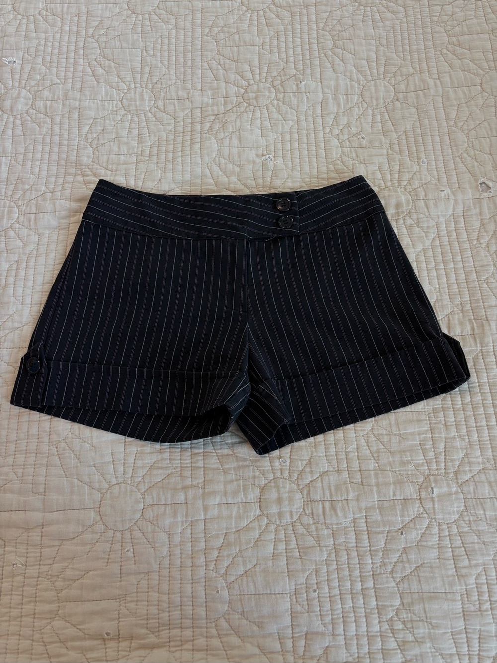 Spring Street Black Pinstripe High-Waist Shorts